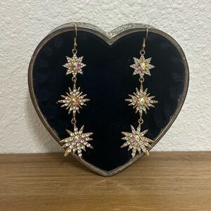 Gold Starburst Crystal Drop Earrings